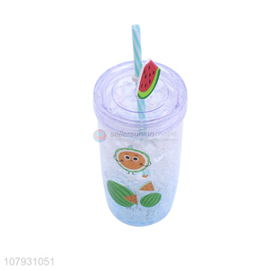 Recent product cute mugs ice gel plastic cooling cup milk cup with straw