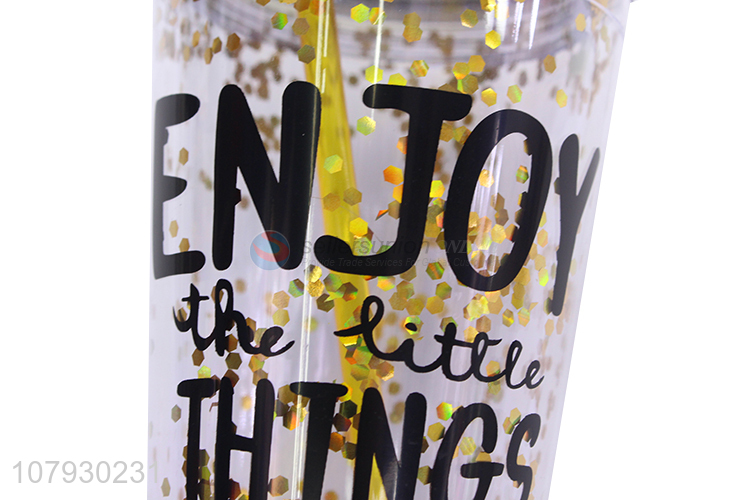 New product sequined plastic water cup tumbler with straw for girls