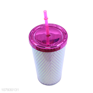 Factory supply summer girls double-walled water tumbler with straw