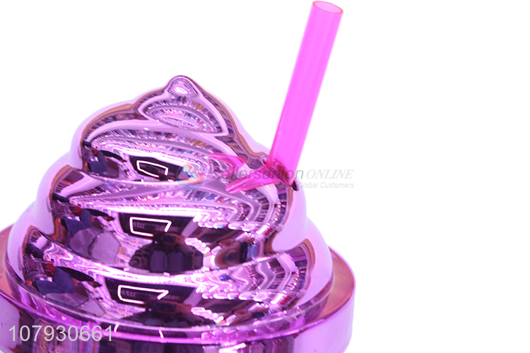 Factory supply fashionable double walls sequin water cup with straw & lid