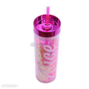 New arrival reusable plastic coffee water cup with drinking straw