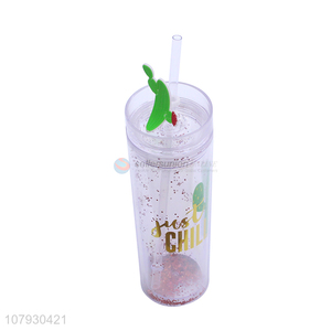 Good quality female summer double-walled water tumbler with straw