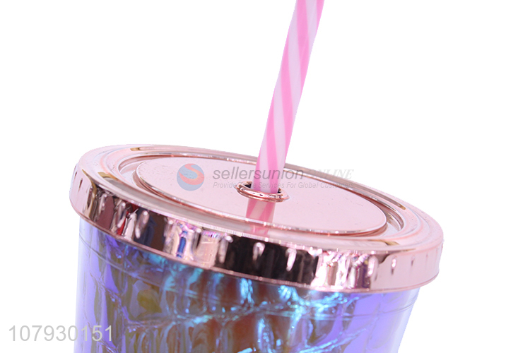 High quality fresh double walls plastic water cup with straw & lid