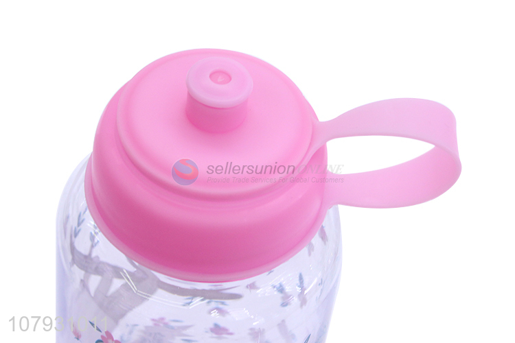 Yiwu market ladies drinking bottle flower printed plastic water bottle with handle