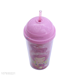 China supplier summer cartoon plastic drinking cup tumbler with straw