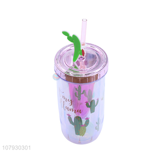 Custom logo creative straw cup double-walled tumbler with straw