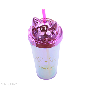 China products cartoon cat design straw cup plastic cup with straw