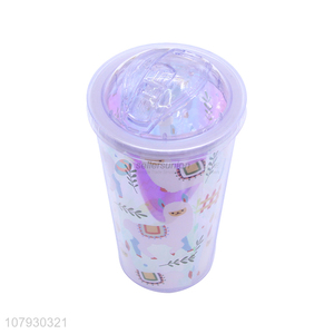 New product pressing type cartoon animal tumbler water cup with straw