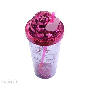 Good quality sequin mugs ladies girls juice drinking cup with straw