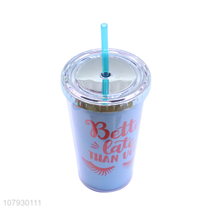 Online wholesale plastic coffee tumblers water cup with drinking straw