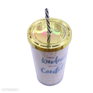 Hot sale fancy travel mug plastic tumbler pearl milk cup with straw