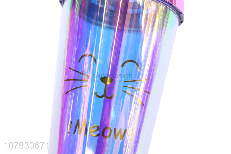 China products cartoon cat design straw cup plastic cup with straw