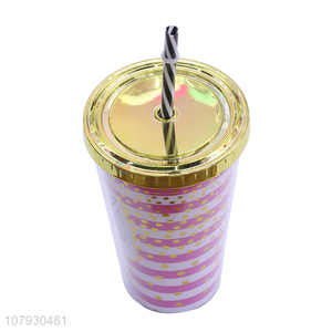 Latest arrival double-walled plastic coffee mug water cup with straw