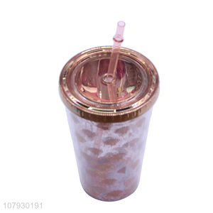 Wholesale summer double walls plastic juice mug water cup with straw