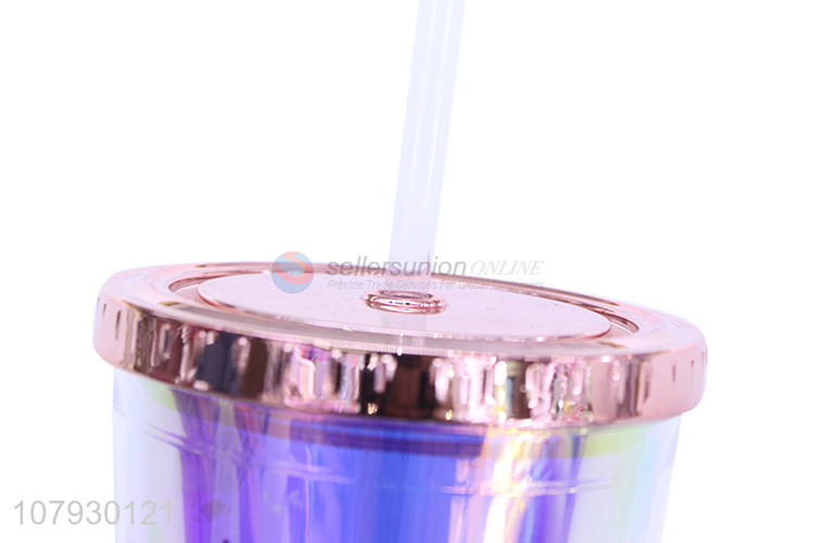 Good quality cute plastic mugs reusable cups milk cup with straw