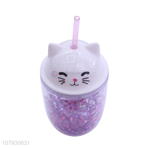 New arrival lovely cartoon mugs reusable cups milk cup with straw