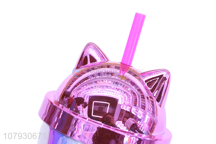 China products cartoon cat design straw cup plastic cup with straw