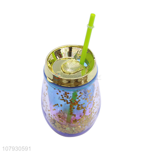 Factory price sequined straw cup double-walled tumbler with straw