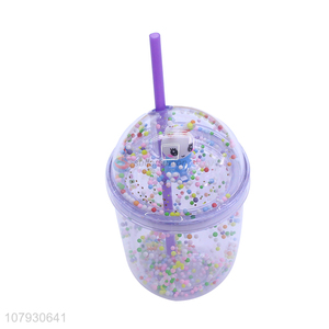 Online wholesale colorful beads double-walled water tumbler with straw