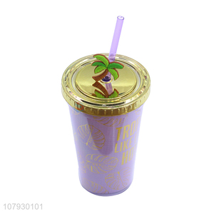 New arrival plastic mugs lovely water cup juice mug with straw