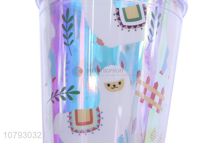 New product pressing type cartoon animal tumbler water cup with straw