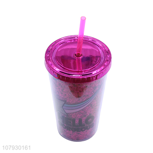 Hot selling women girls straw cup plastic drinking cup with straw