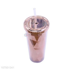 Hot sale metallic color plastic straw cups travel tumbler with straw