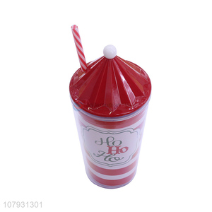 Recent product double-walled straw cup Christmas juice cup with straw