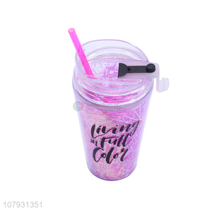 Custom logo non-toxic leakproof plastic water juice cup with straw & lid