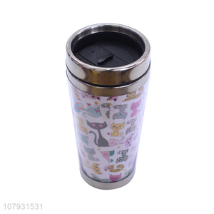 Online wholesale cartoon reusable double-walled plastic tumbler coffee cups with lid