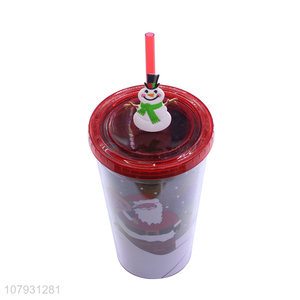 New product non-toxic plastic Christmas drinking cup tumbler with straw & lid