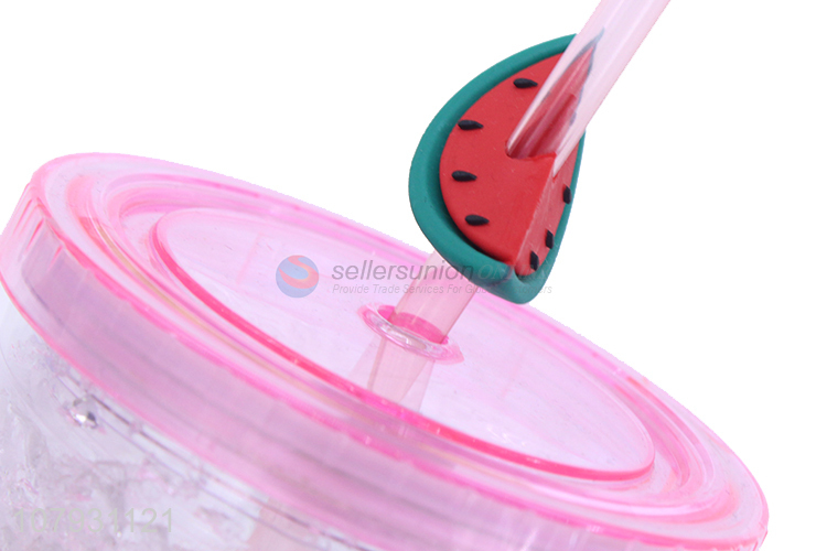 Popular product double walls platsic juice mug ice gel cooling cup with straw