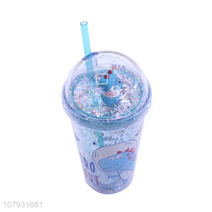 Popular product cartoon animal printed straw cup travel mug with straw