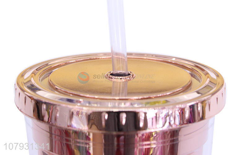 Hot sale metallic color plastic straw cups travel tumbler with straw