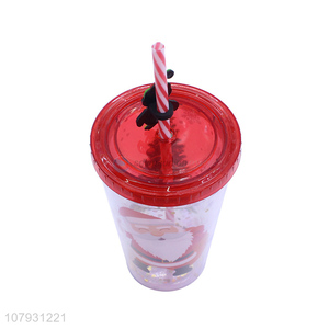 China manufacturer plastic straw cup Christmas drinking cup with straw