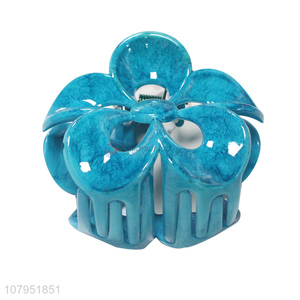 Factory price flower shape blue plastic fashion women hair claw clips for sale