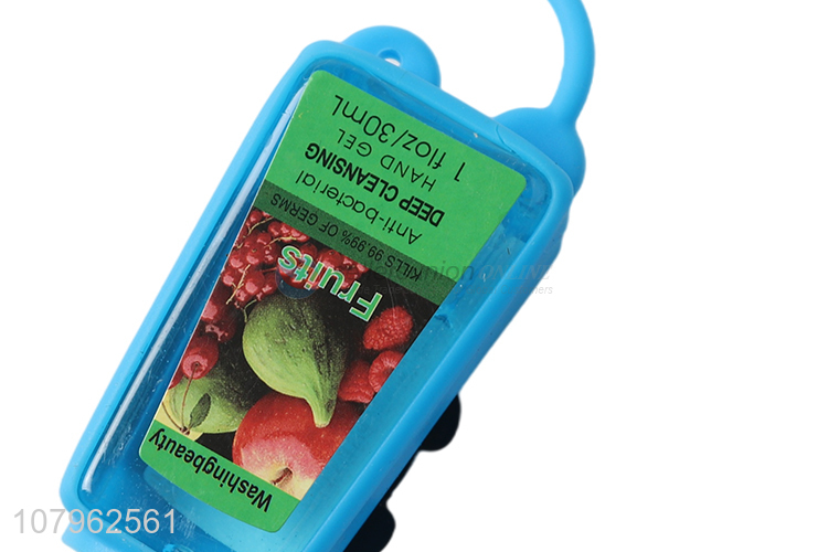 Best selling fruits aroma kids travel hand gel with silicone holder
