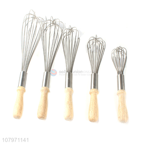 Factory price wooden handle stainless steel egg beater for kitchen