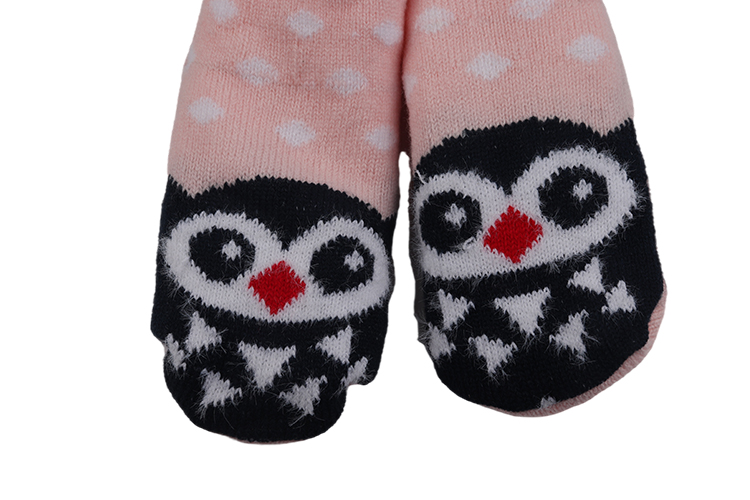 New design cartoon owl knitted women floor socks with fleece lining