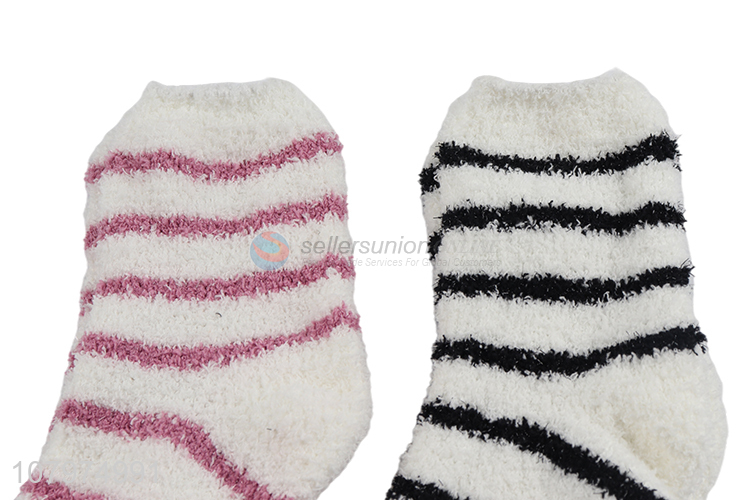 Hot sale fashion women winter socks striped microfiber crew socks