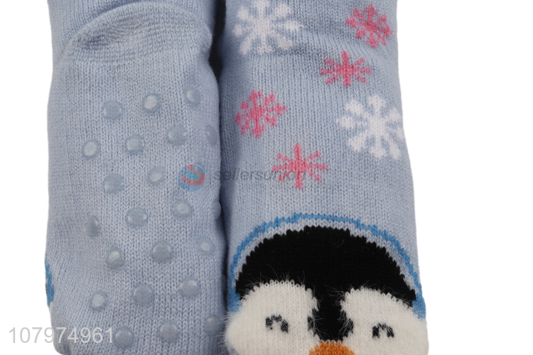 Most popular cartoon penguin design soft floor socks for women