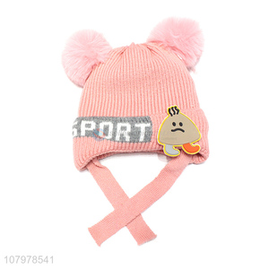 China supplier kids autumn winter fleece lined earmuff hat with pom pom