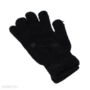 Wholesale black five-finger double-layer knitted gloves for winter