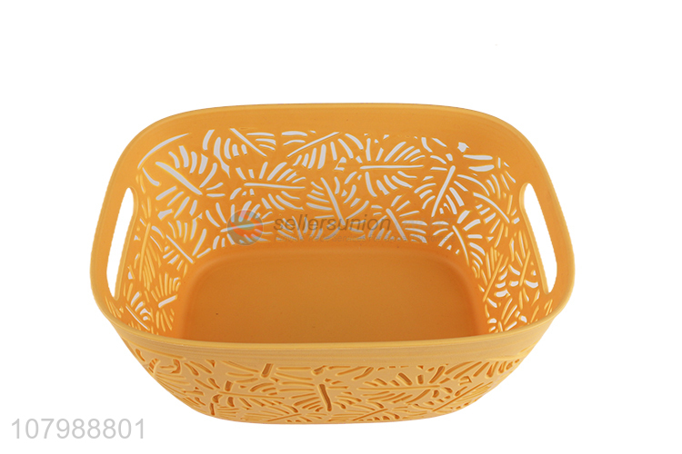 Top product delicate hollowed out plastic storage basket with cover and handles