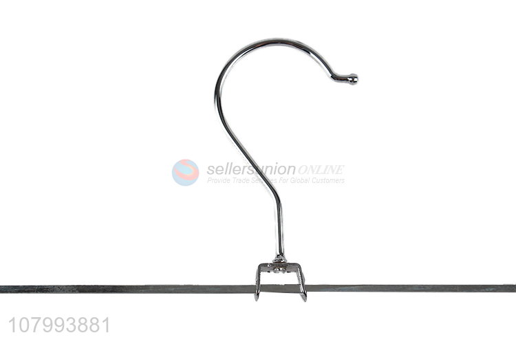 Wholesale household stainless iron pants hanger with clips metal skirt hanger