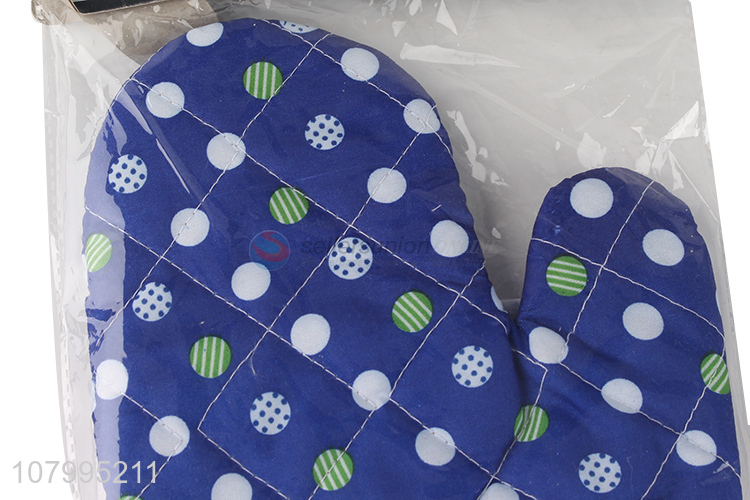 New blue polka dot printed kitchen baking oven gloves for sale