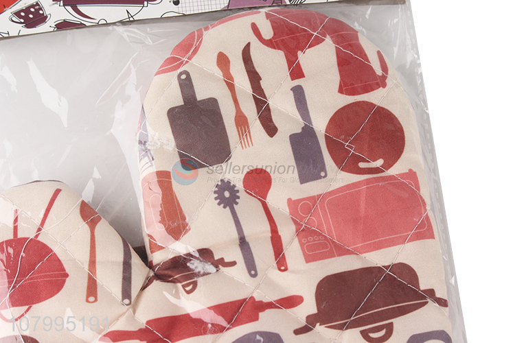 China market coffee color printing oven gloves set for kitchen
