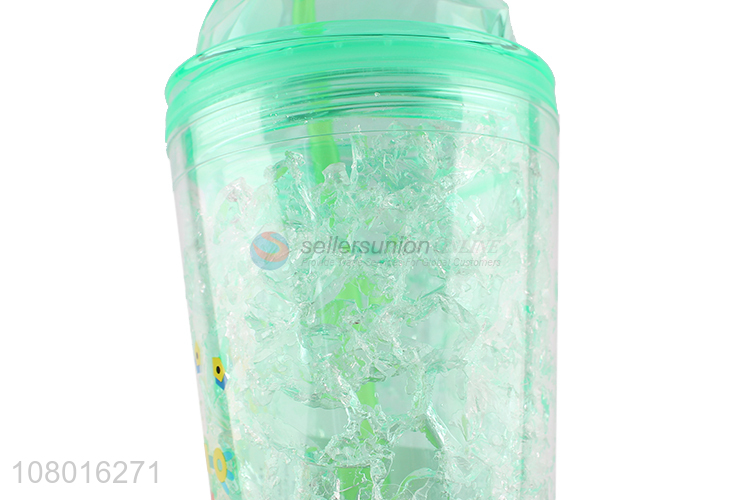 Low price lovely cartoon cold drinks cup cooling tumbler with straw