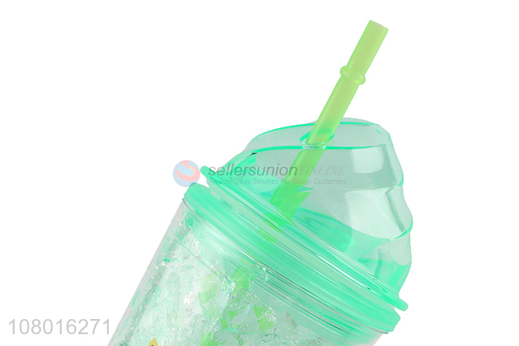 Low price lovely cartoon cold drinks cup cooling tumbler with straw