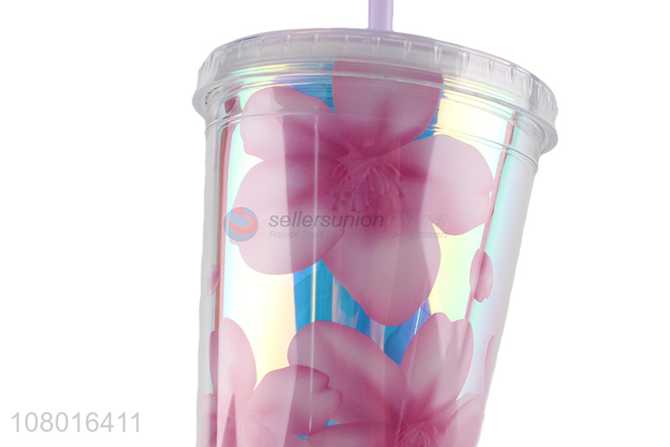 Custom logo fashion cups reusable plastic tumbler with lid and straw